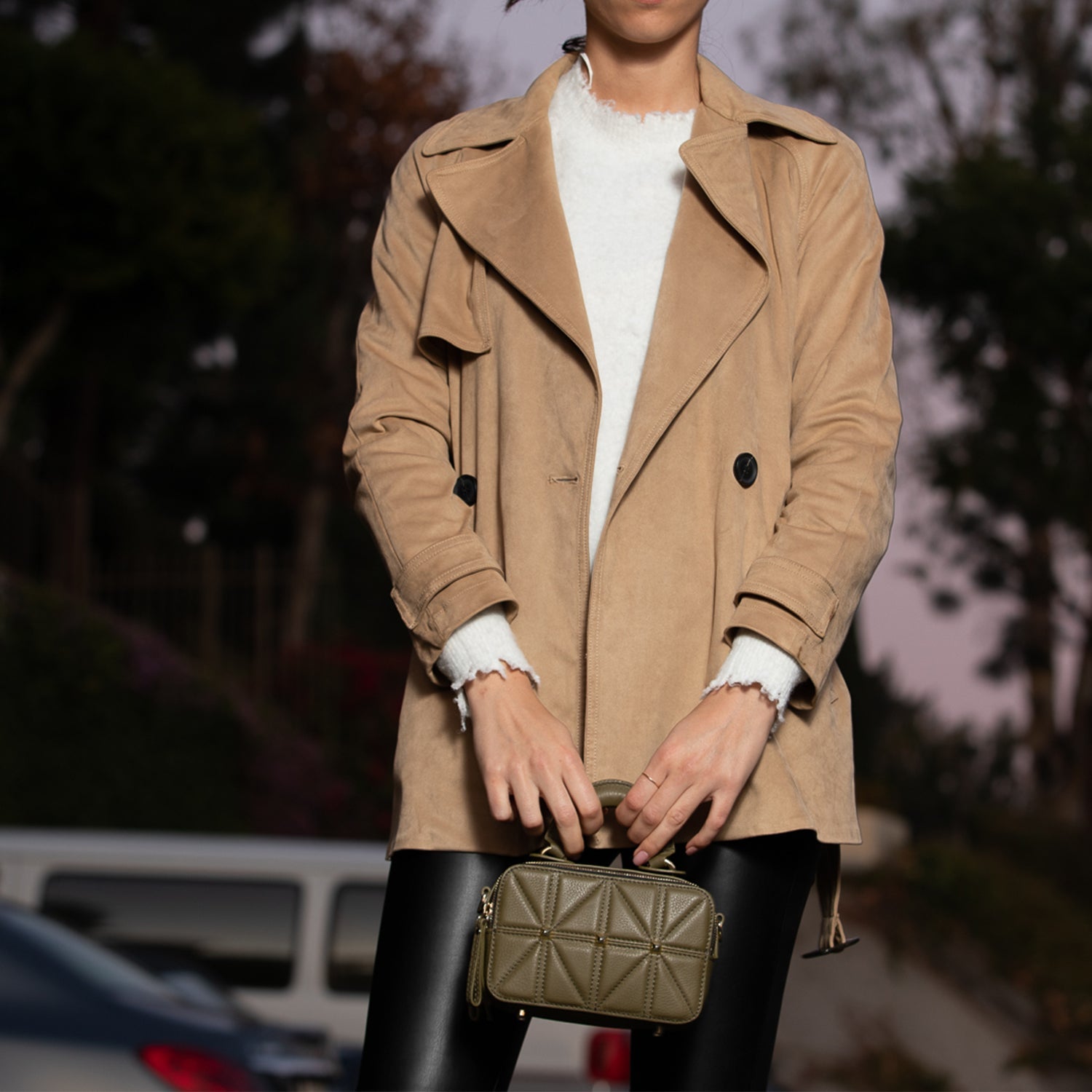Small Leather Crossbody Bag Olive Green - RoshelLuxe.com