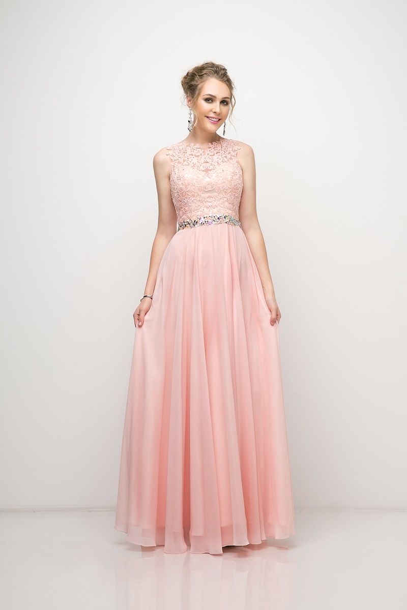 A-line chiffon dress with embelished belt and lace cap sleeve top - RoshelLuxe.com