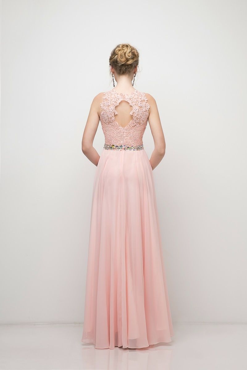 A-line chiffon dress with embelished belt and lace cap sleeve top - RoshelLuxe.com