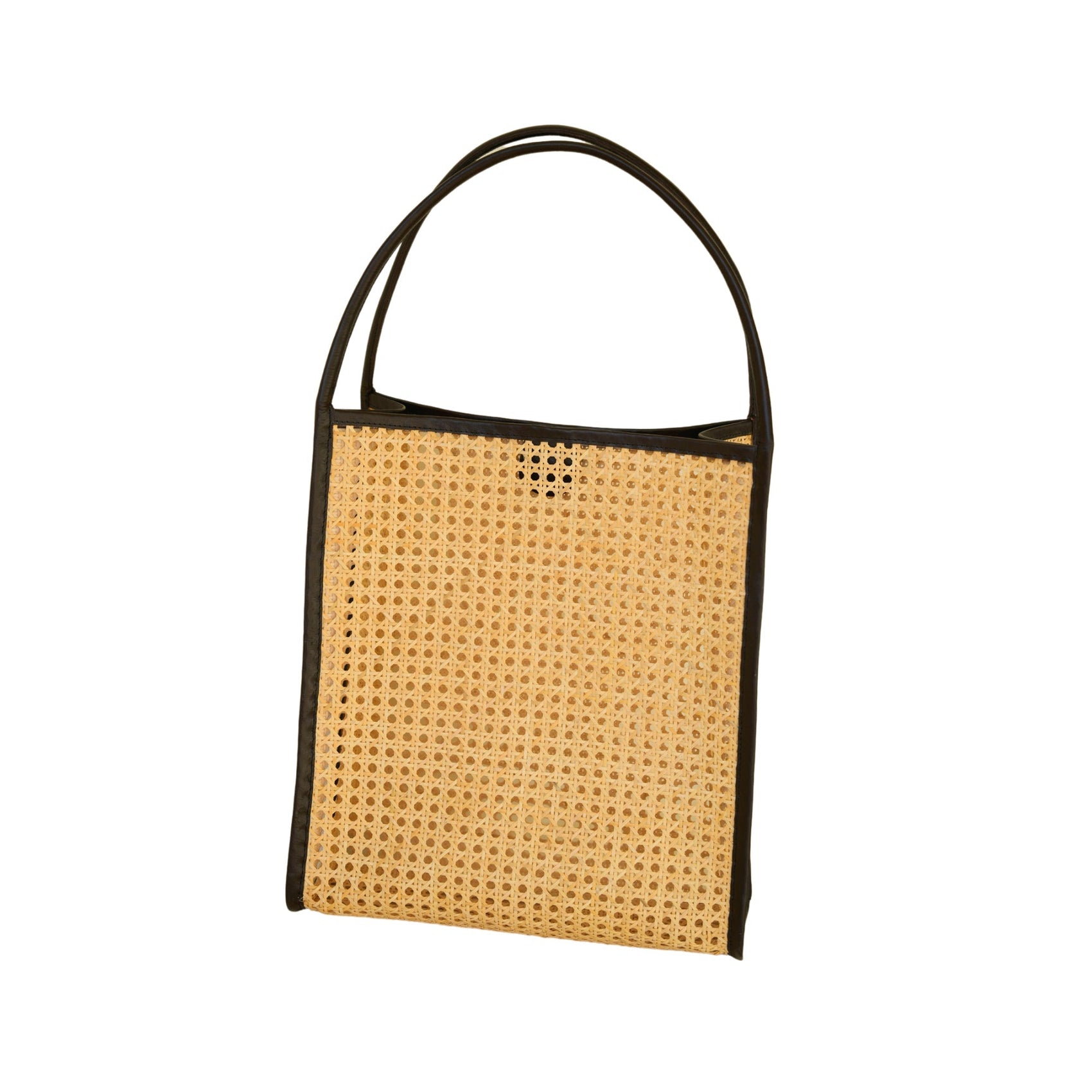 Viviana Oversized Cane and Leather Tote in Dark Brown - RoshelLuxe.com