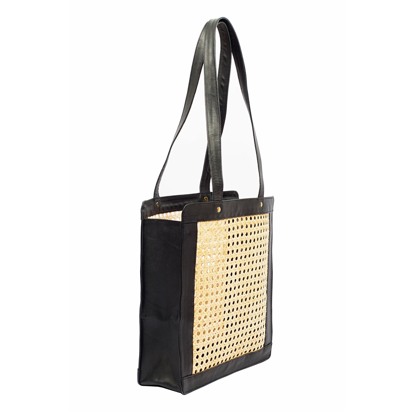Tall Rattan & Leather Tote Bag - RoshelLuxe.com