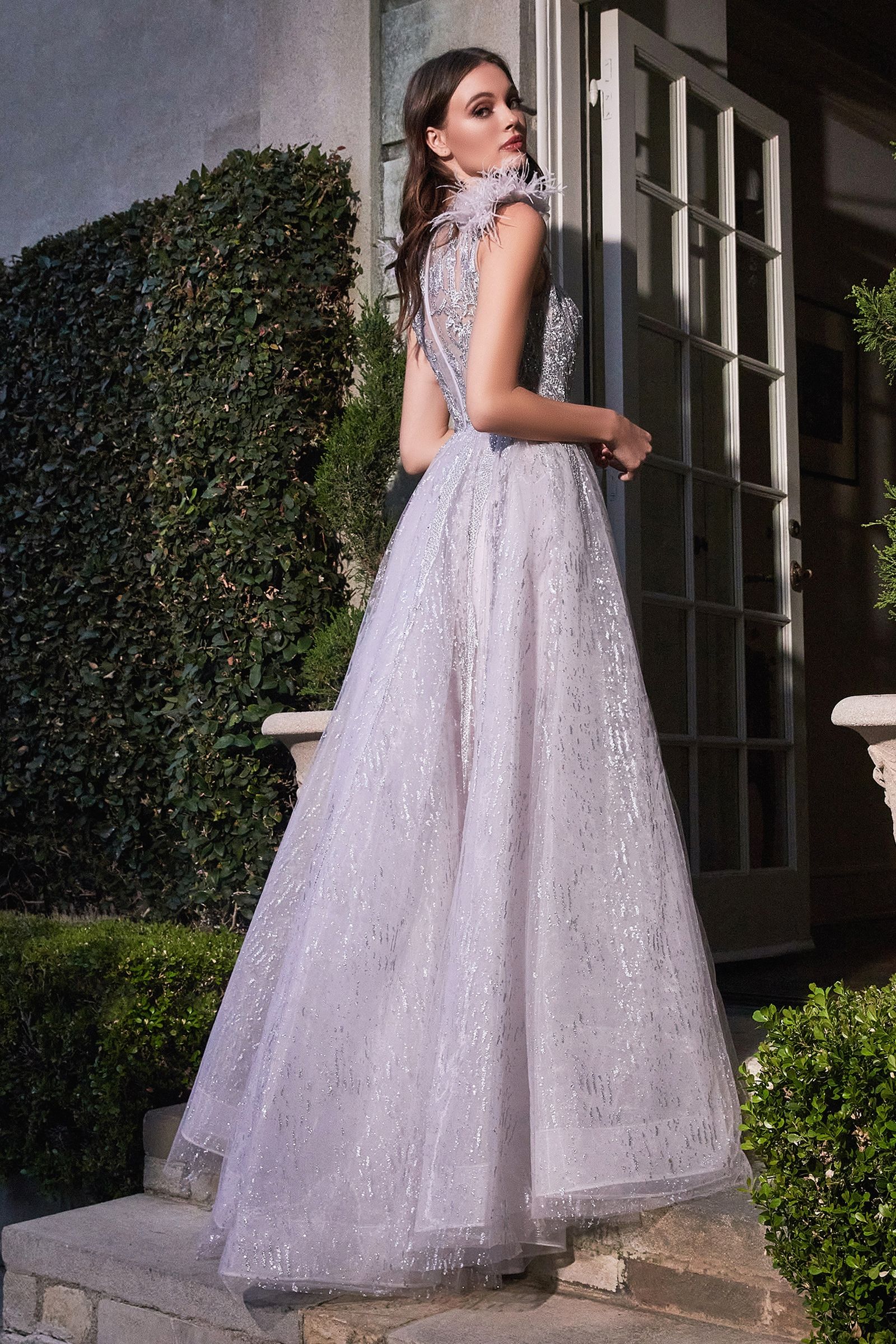 Feather Layered Tulle A-Line - RoshelLuxe.com