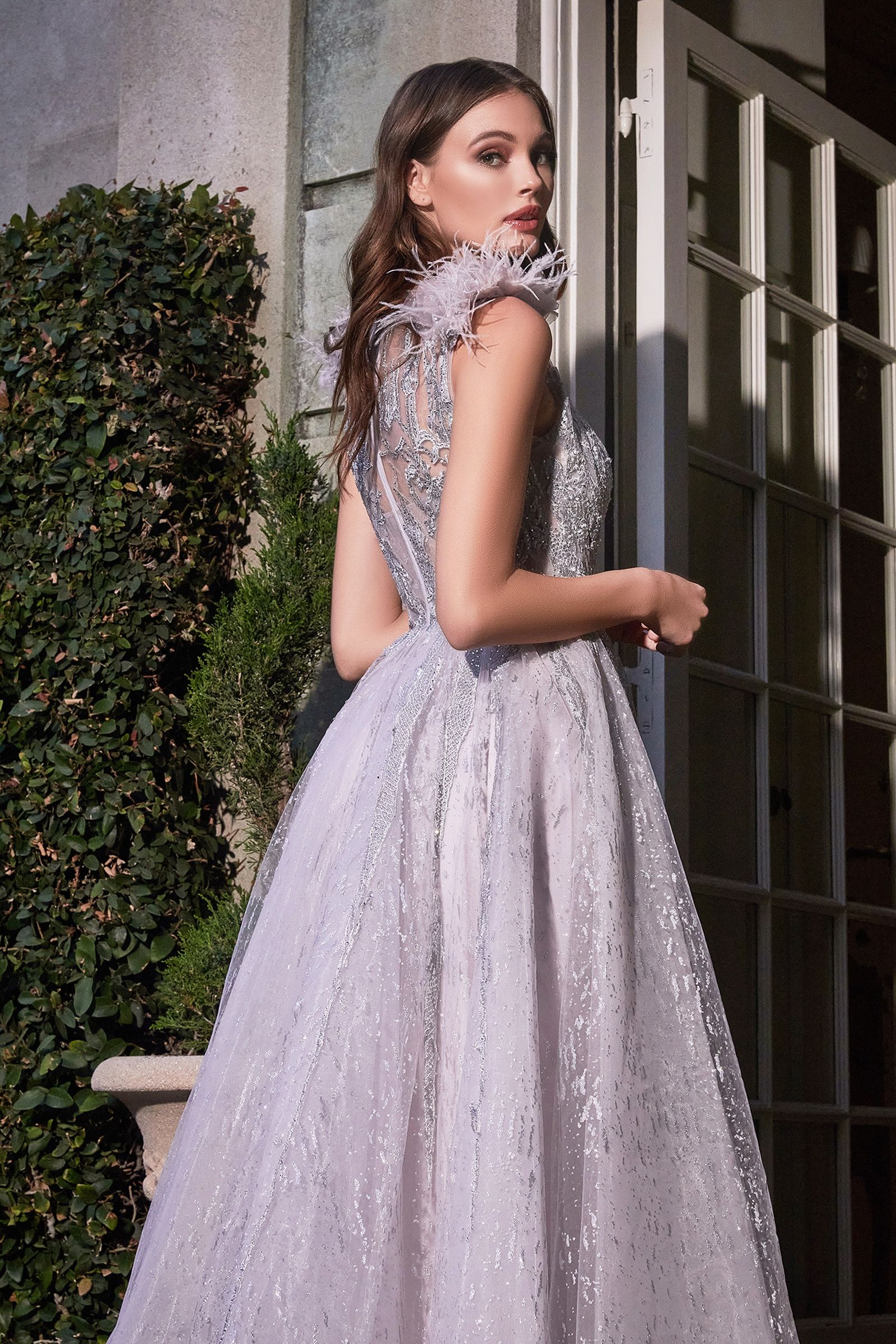 Feather Layered Tulle A-Line - RoshelLuxe.com