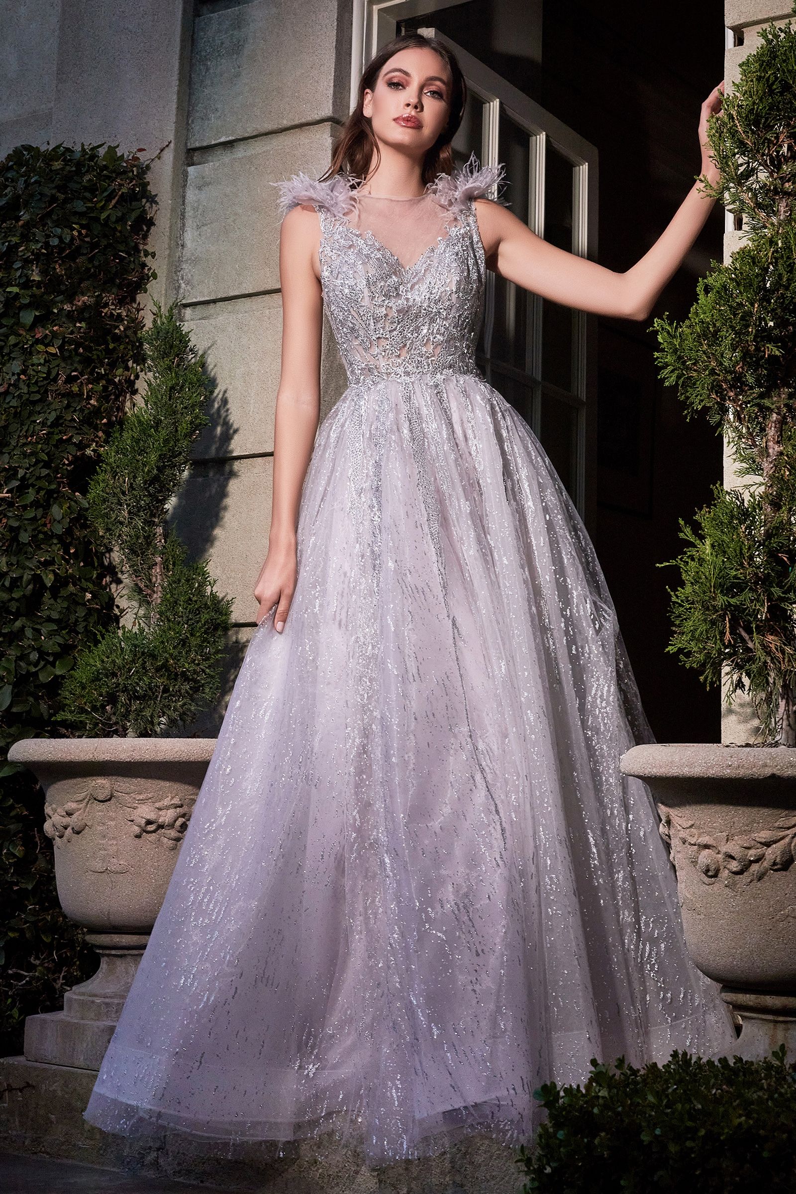 Feather Layered Tulle A-Line - RoshelLuxe.com