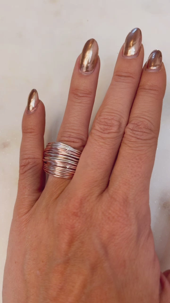 Rose gold and silver wire wrap crystal ring for women - RoshelLuxe.com