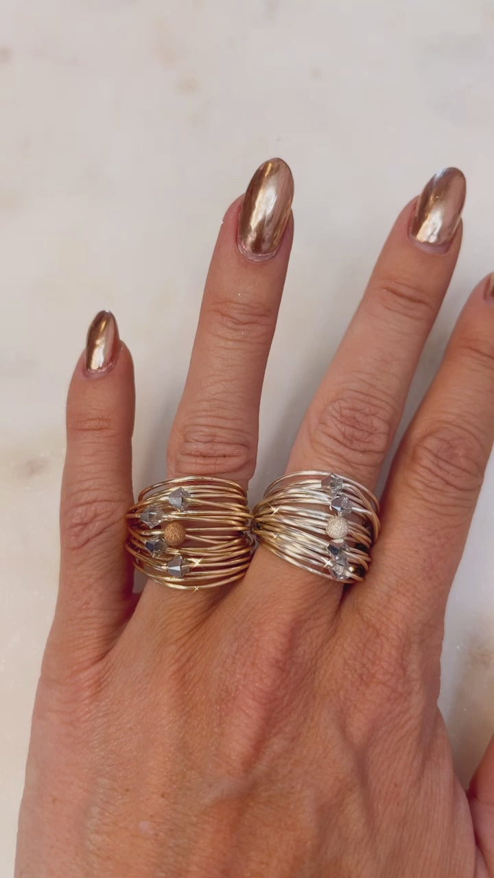 Grey Swarovski crystal wire wrap ring for women - RoshelLuxe.com