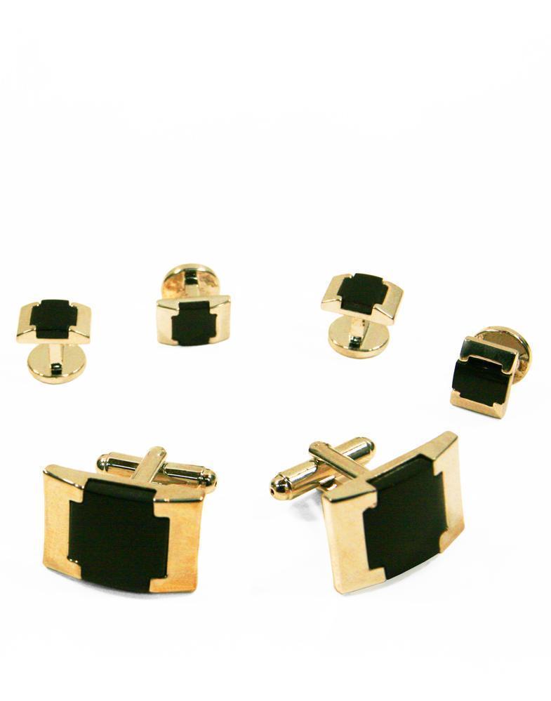 Black Watch Link Onyx with Gold or Silver Edge Studs and Cufflinks Set - RoshelLuxe.com