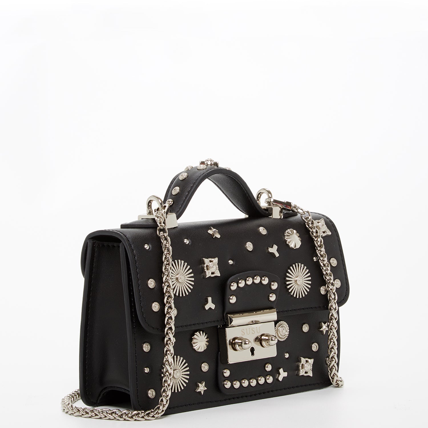 Studded Small Leather Crossbody Bag Black Purse