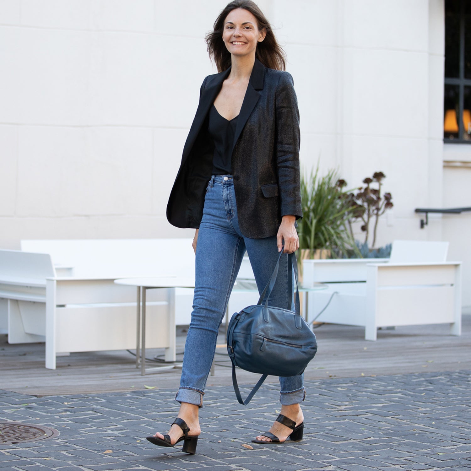 Leather Satchel Bag Blue Shoulder Purse Women's Handbag - RoshelLuxe.com