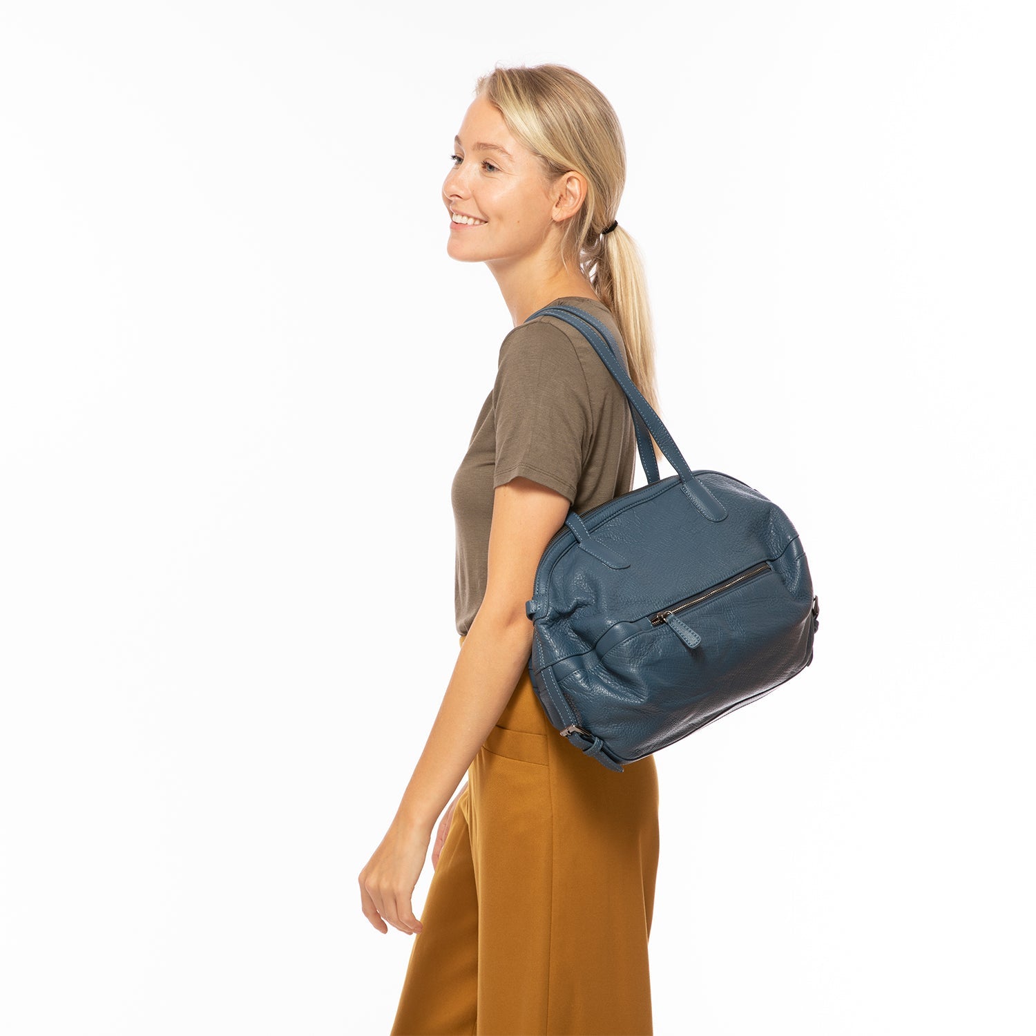 Leather Satchel Bag Blue Shoulder Purse Women's Handbag - RoshelLuxe.com
