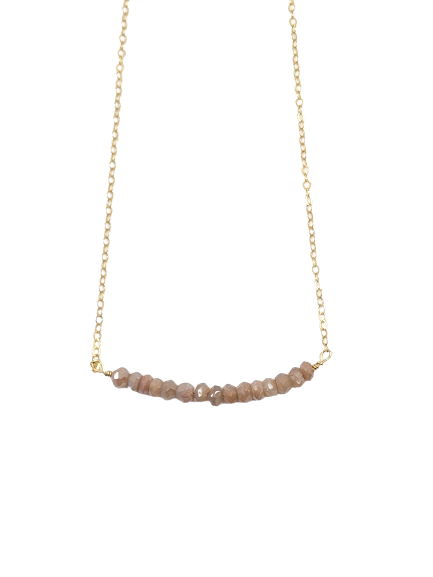 Peach moonstone bar necklace minimalist jewelry - RoshelLuxe.com