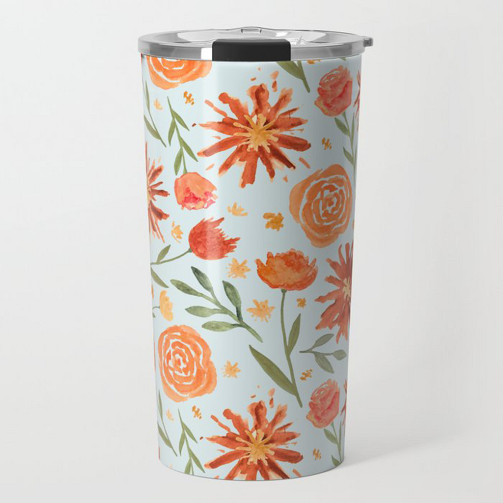 Burnt Orange Flower Burst Travel Mug
