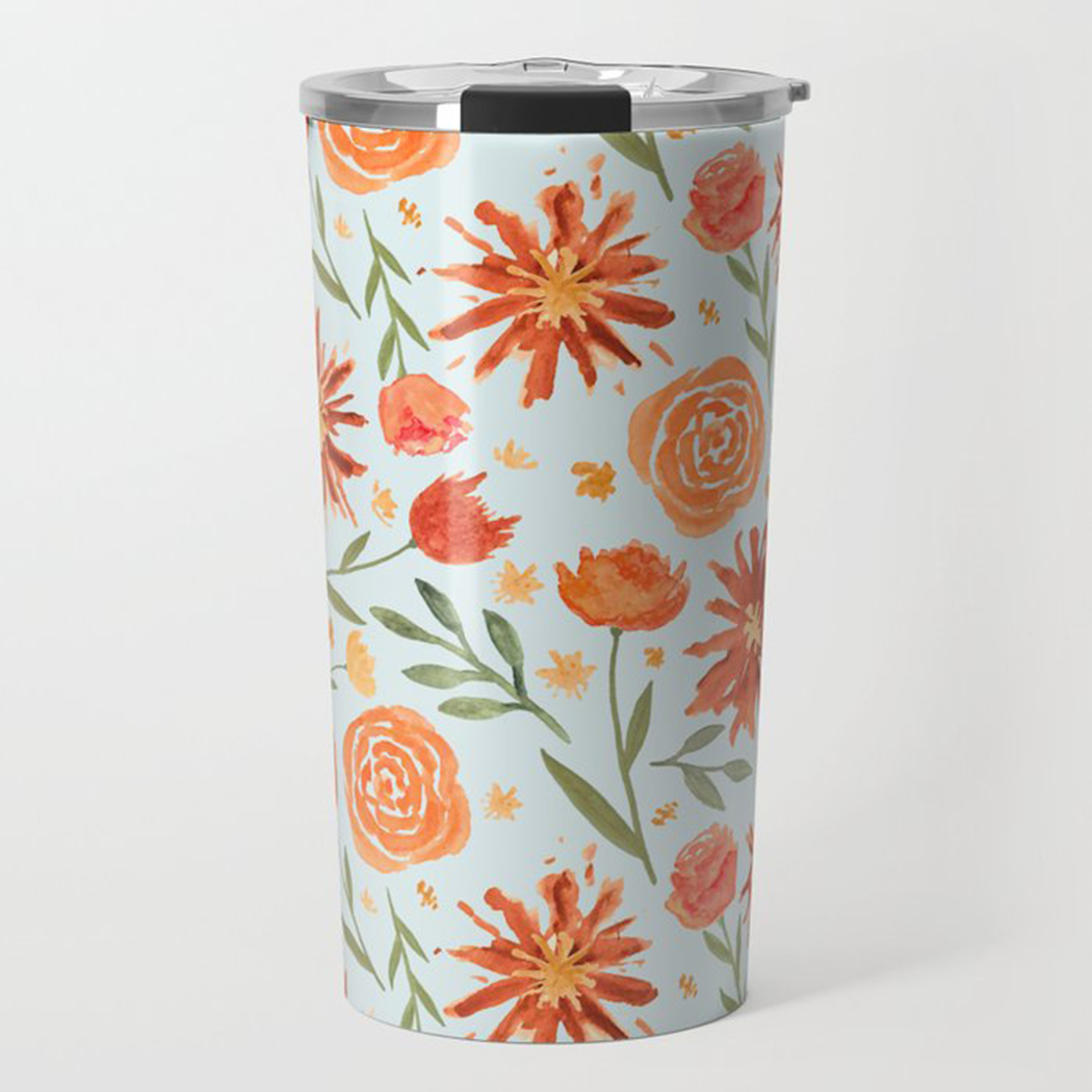 Burnt Orange Flower Burst Travel Mug