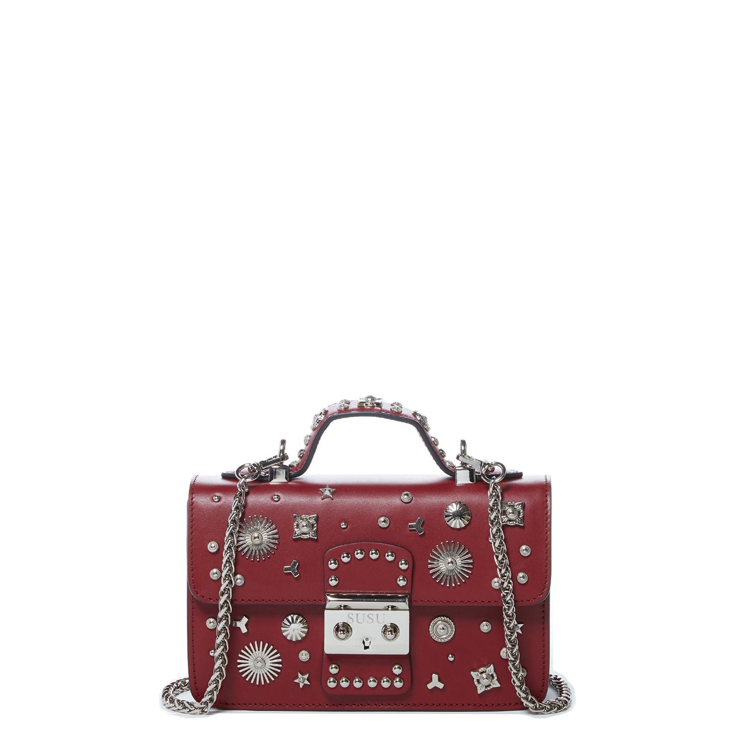 Studded Small Leather Crossbody Bag Burgundy Purse  Women's Handbag - RoshelLuxe.com