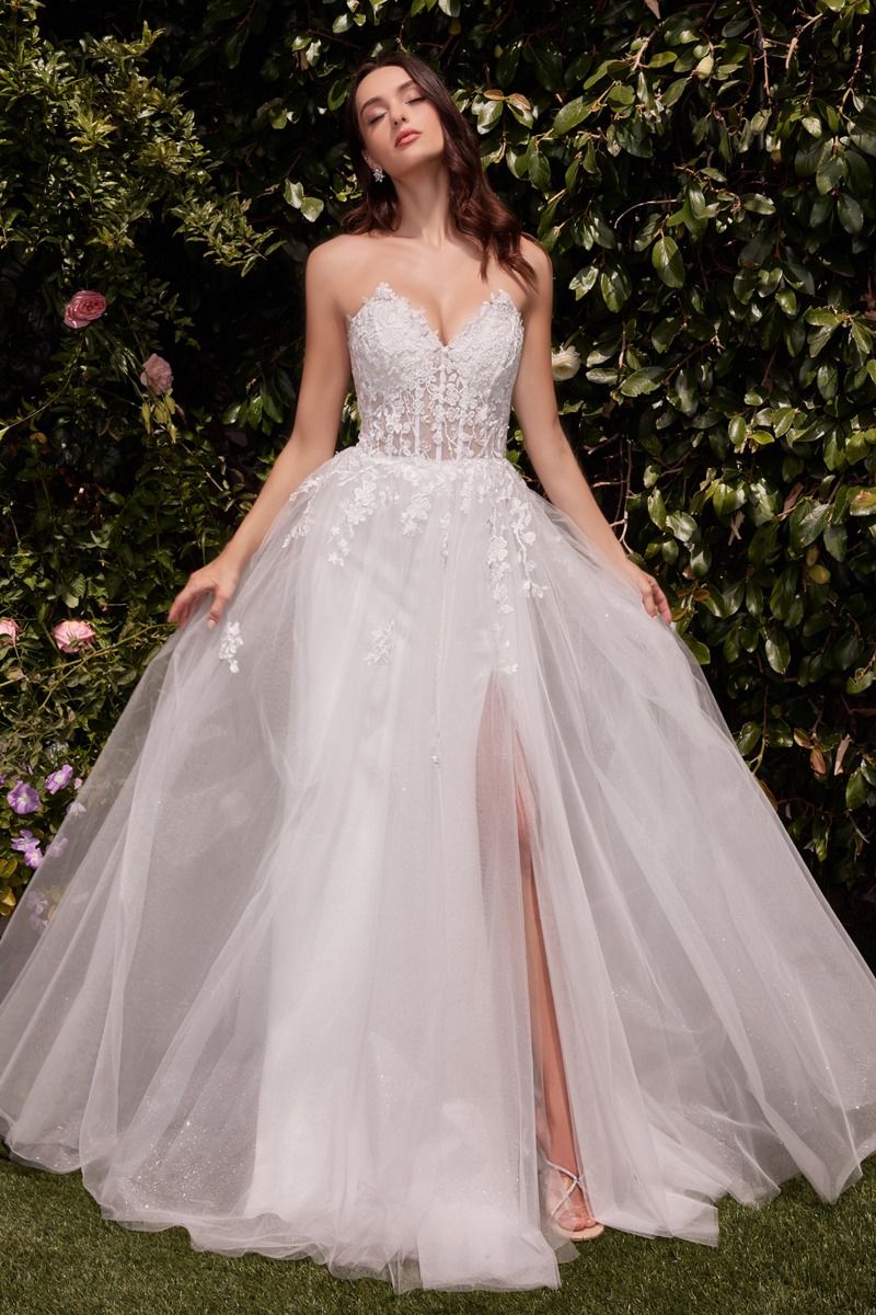 Strapless A-Line Lace & Tulle Wedding Dress - RoshelLuxe.com