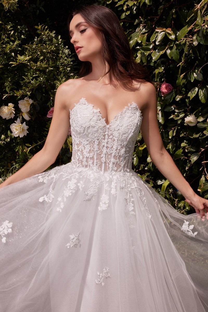 Strapless A-Line Lace & Tulle Wedding Dress - RoshelLuxe.com