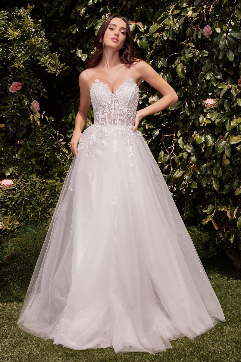 Strapless A-Line Lace & Tulle Wedding Dress - RoshelLuxe.com