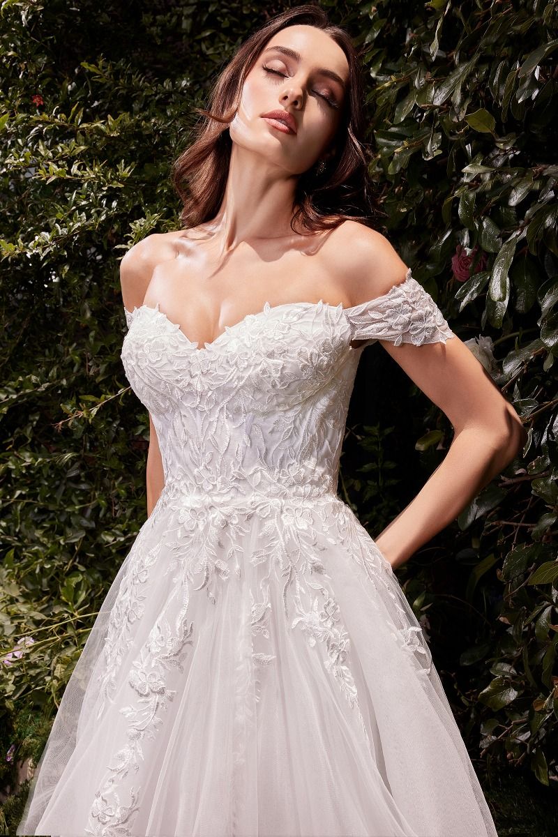 Off The Shoulder A-Line Lace & Tulle Wedding Dress - RoshelLuxe.com