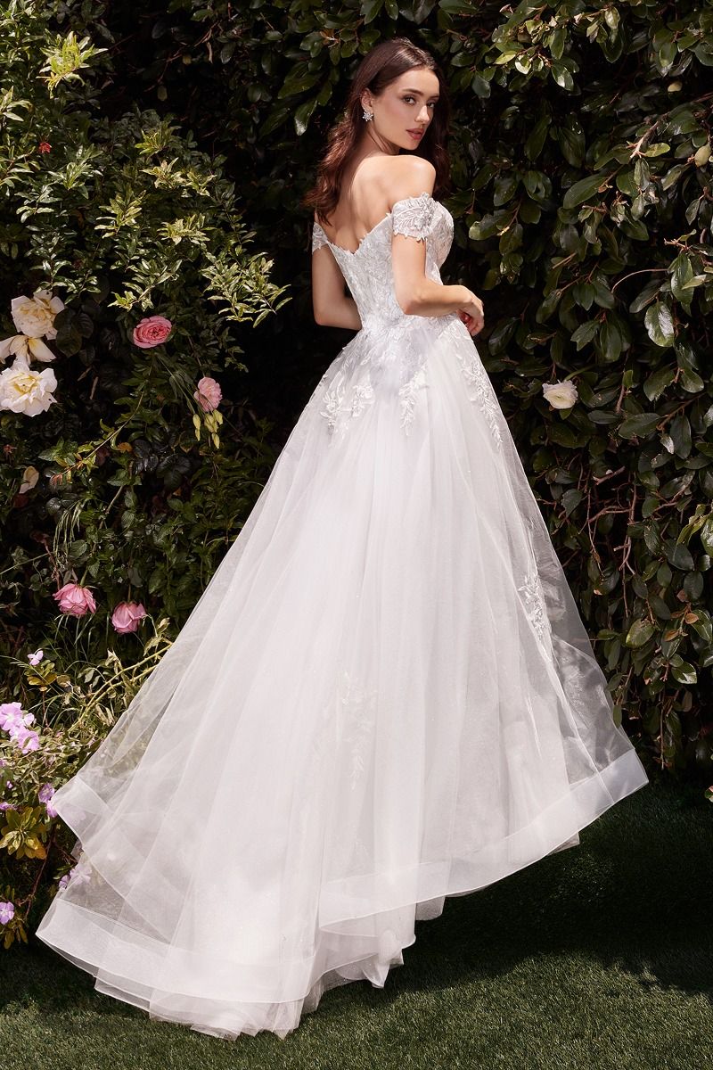 Off The Shoulder A-Line Lace & Tulle Wedding Dress - RoshelLuxe.com