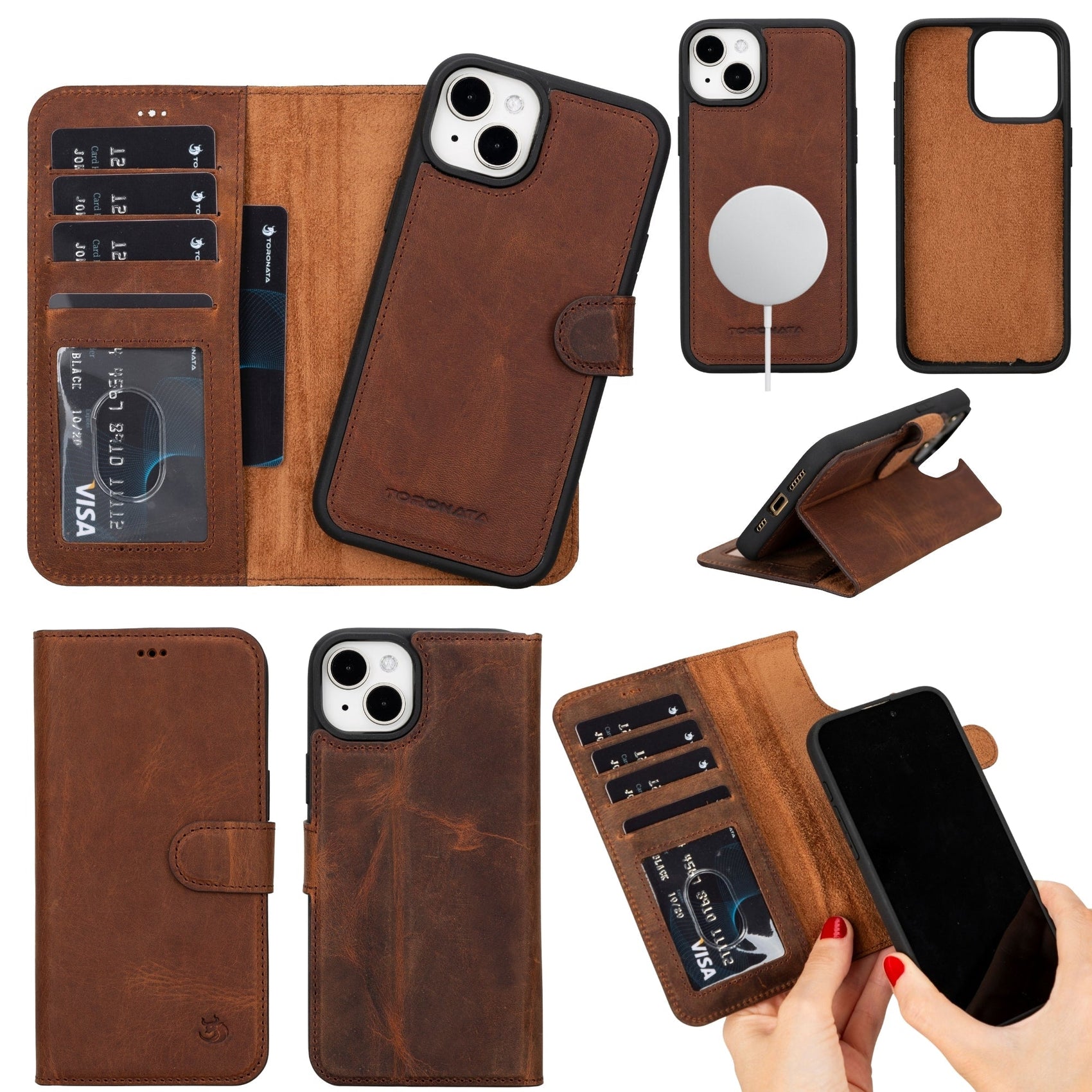 Casper Leather iPhone 15 Wallet Case | Detachable MagSafe Compatible RFID Protection - RoshelLuxe.com
