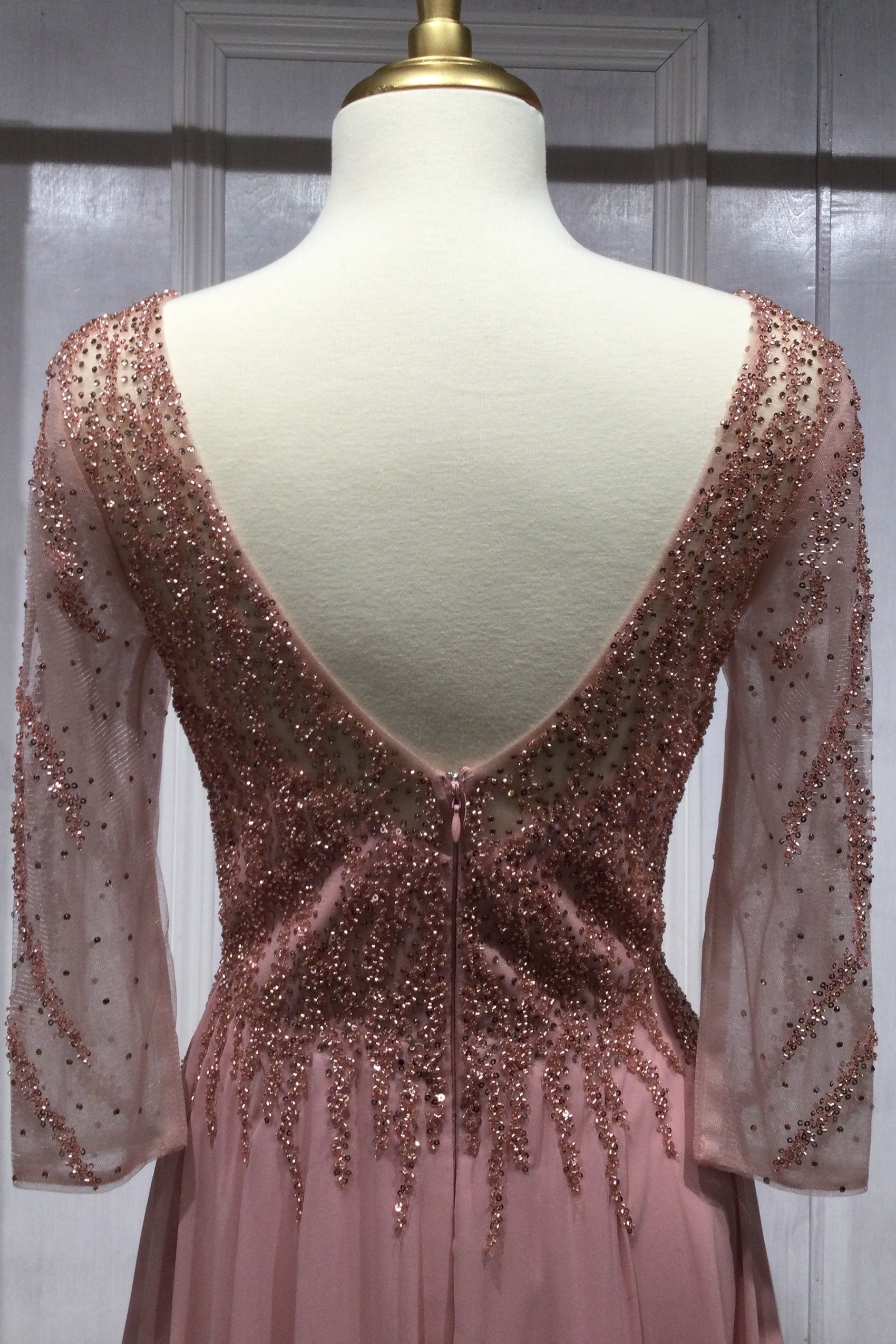 Chiffon A-Line Long Sleeve Gown - RoshelLuxe.com