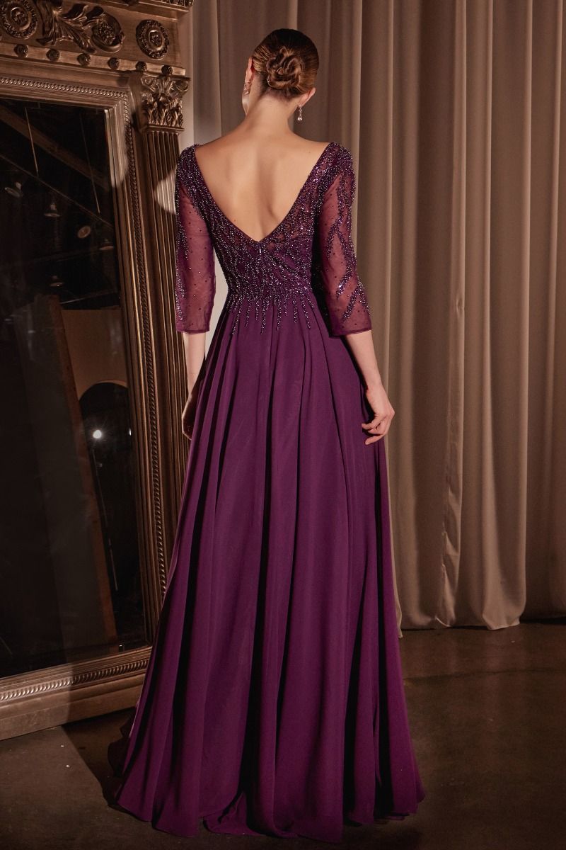 Chiffon A-Line Long Sleeve Gown - RoshelLuxe.com
