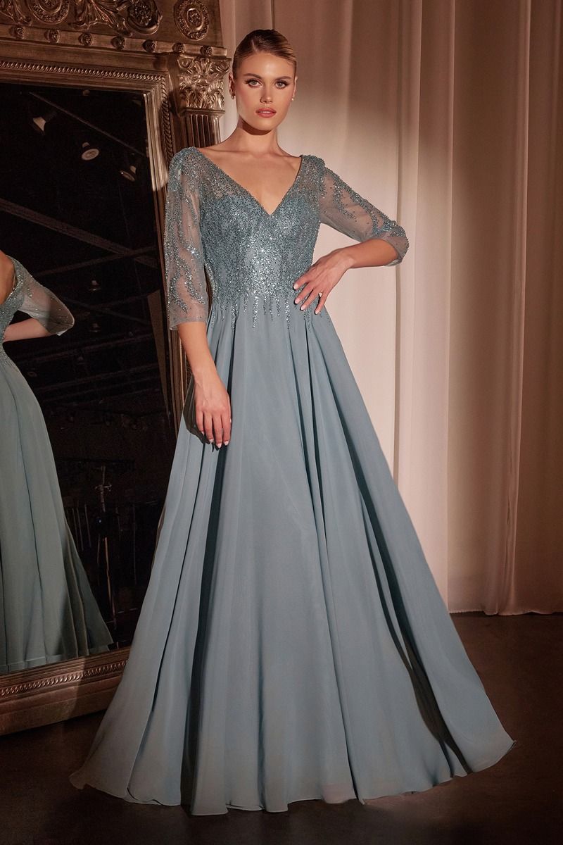 Chiffon A-Line Long Sleeve Gown - RoshelLuxe.com