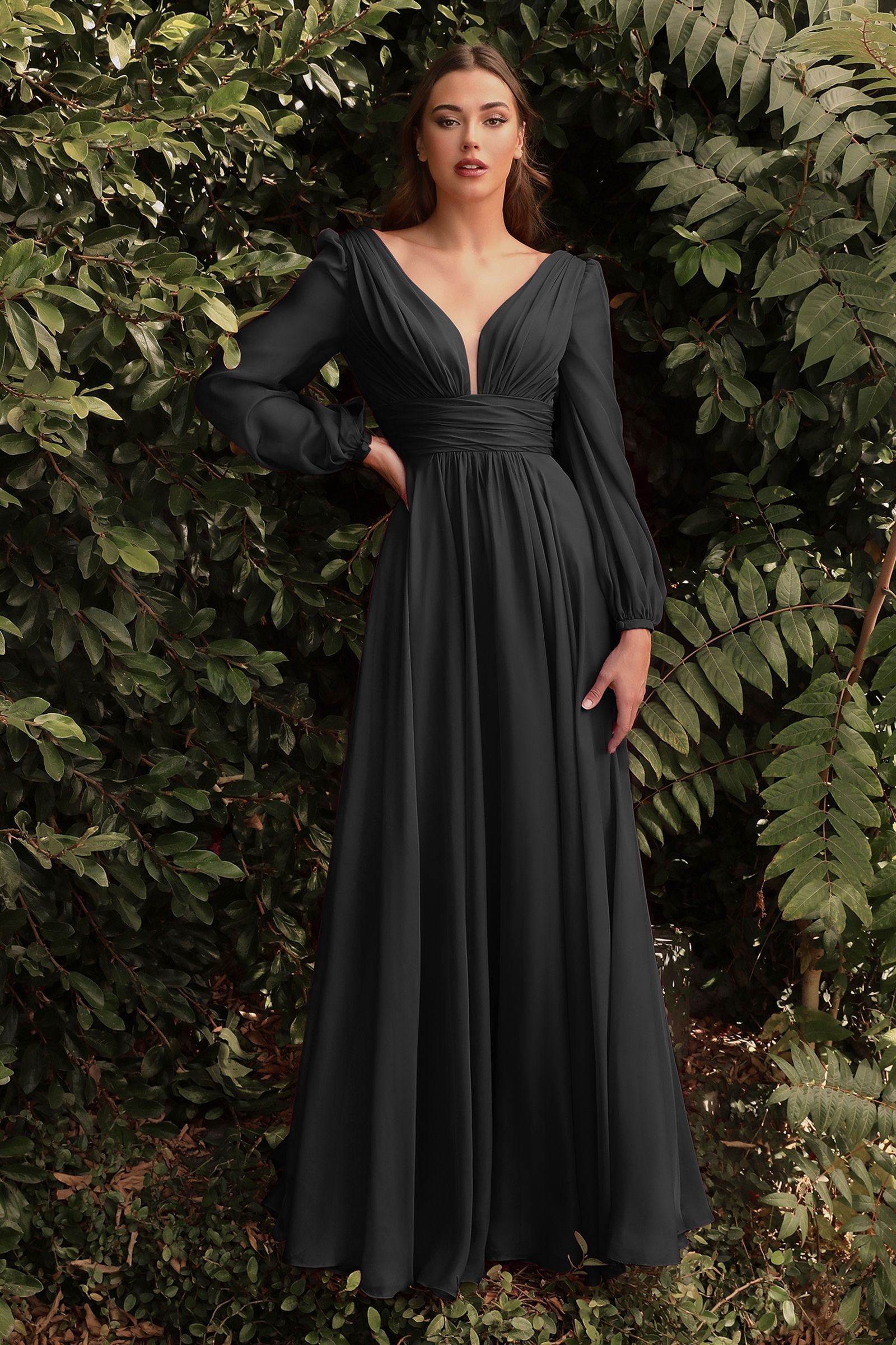 Long Sleeve Chiffon Dress - RoshelLuxe.com