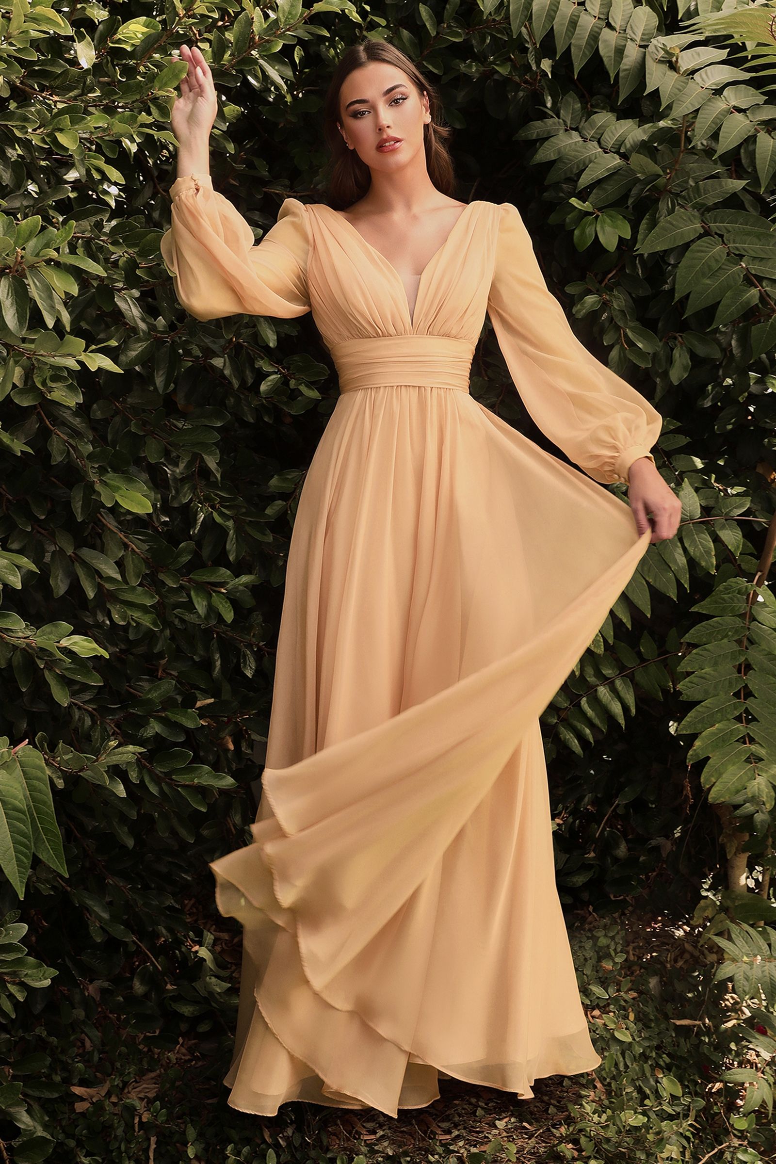 Long Sleeve Chiffon Dress - RoshelLuxe.com