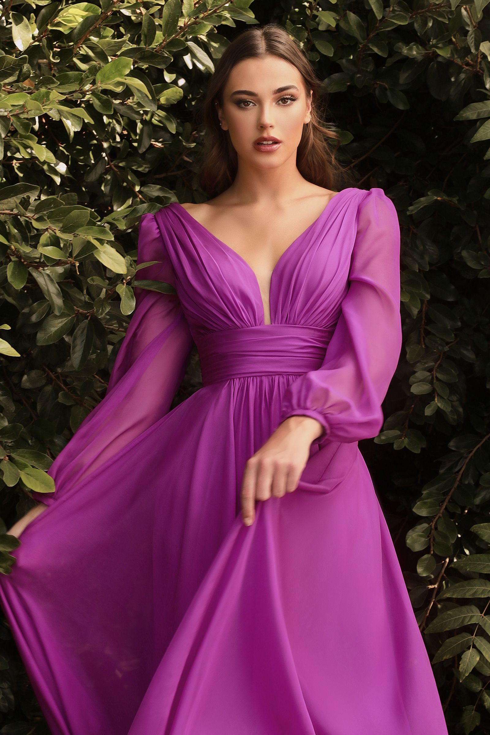 Long Sleeve Chiffon Dress - RoshelLuxe.com