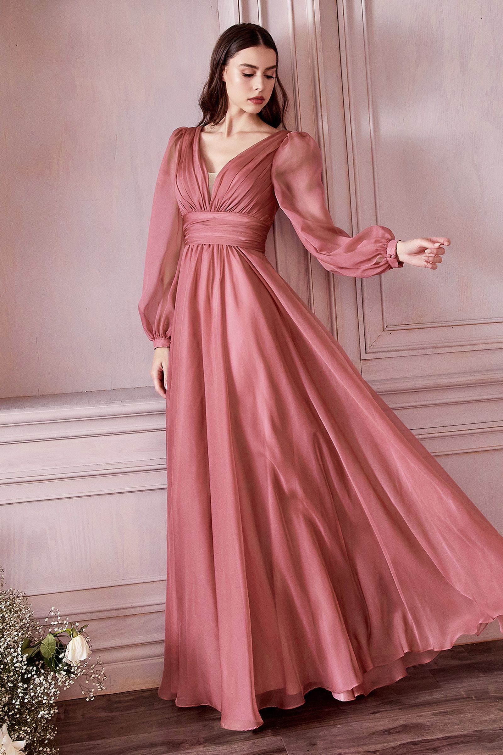 Long Sleeve Chiffon Dress - RoshelLuxe.com