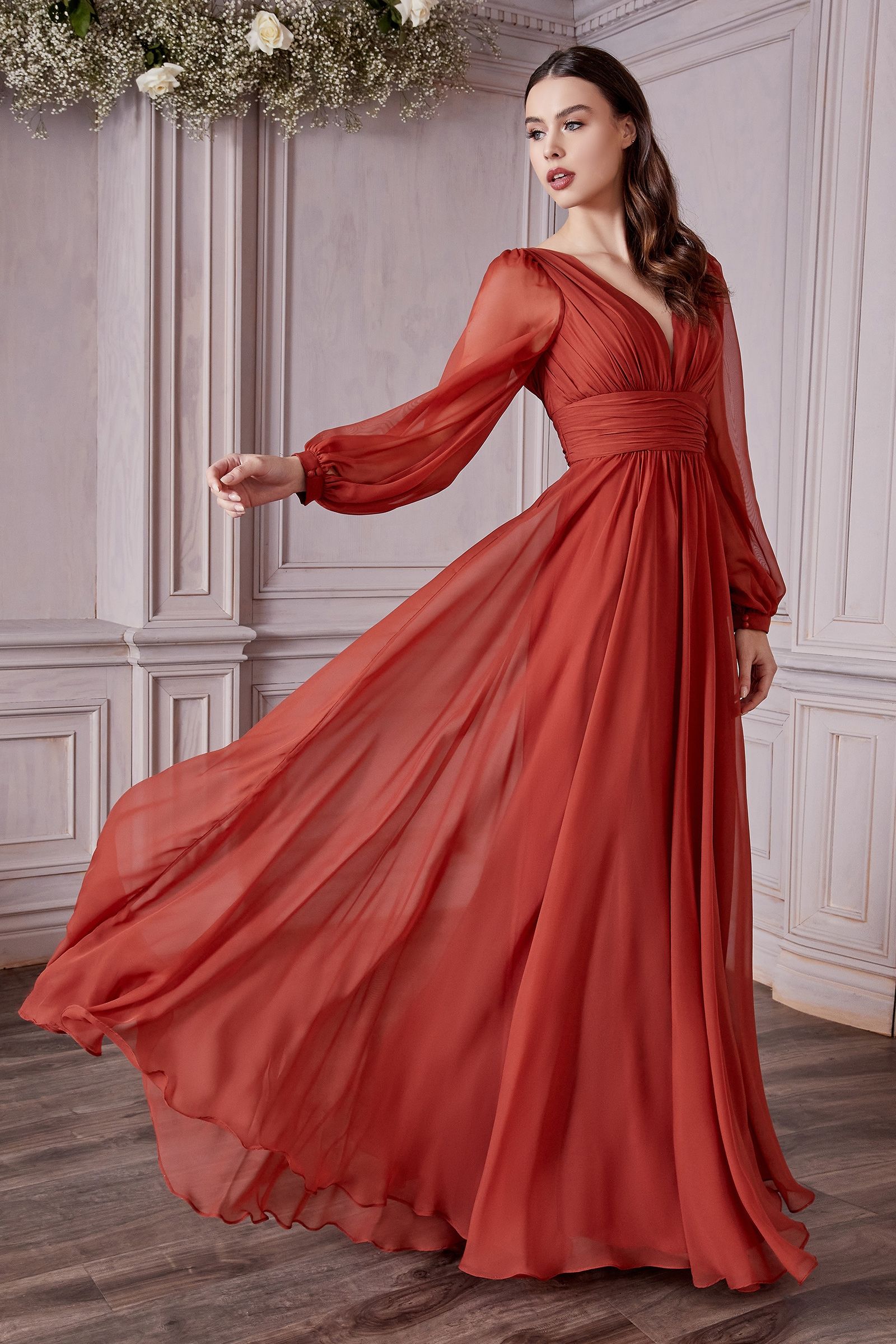 Long Sleeve Chiffon Dress - RoshelLuxe.com