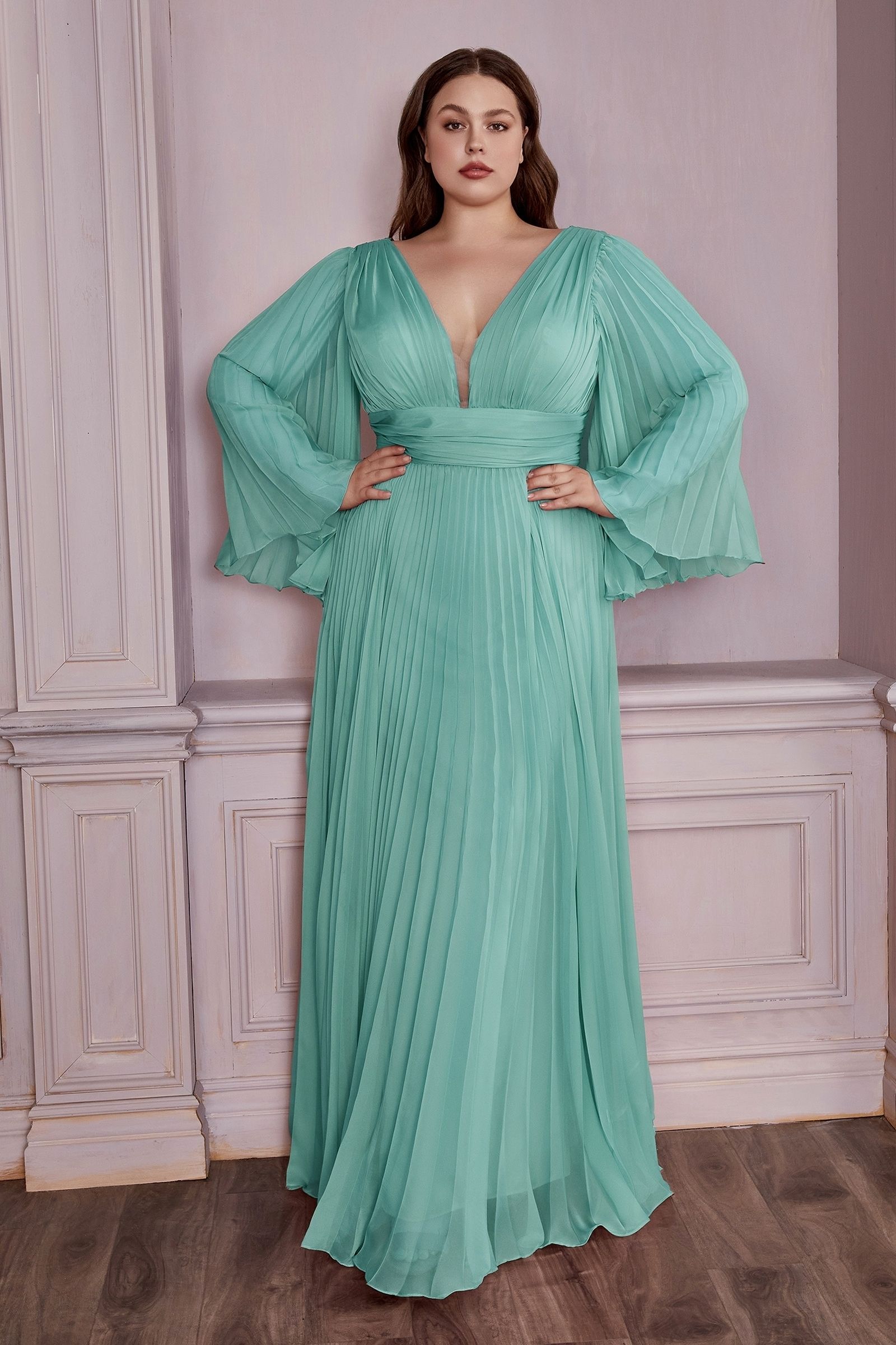 Long Sleeve Chiffon Gown - RoshelLuxe.com
