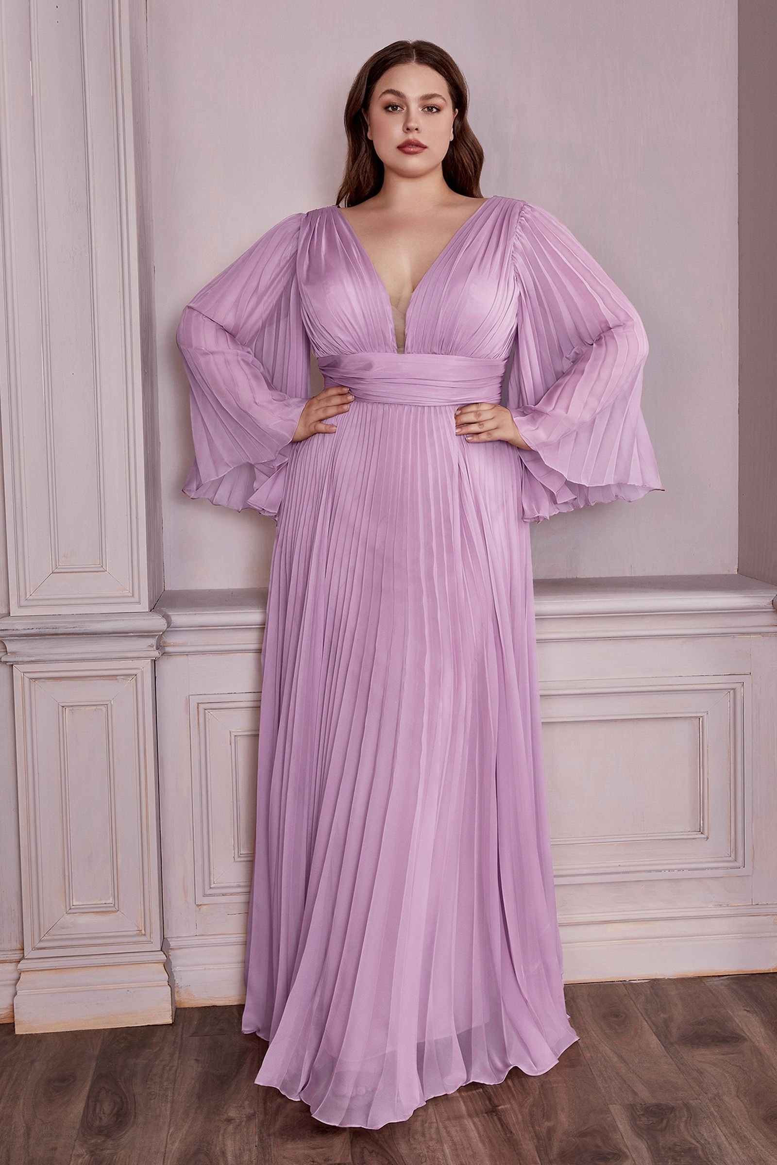 Long Sleeve Chiffon Gown - RoshelLuxe.com