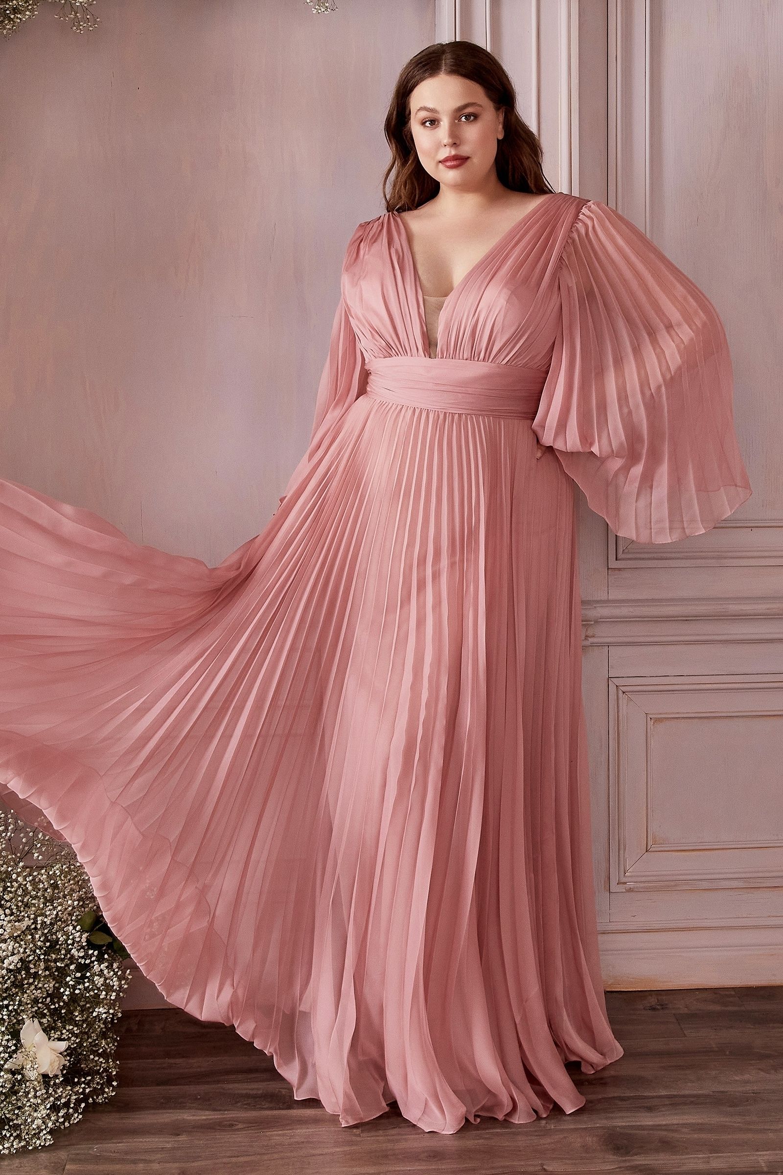 Long Sleeve Chiffon Gown - RoshelLuxe.com