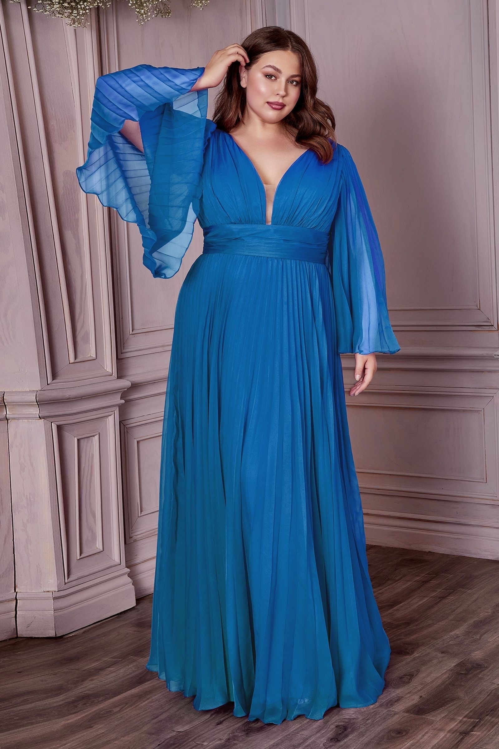Long Sleeve Chiffon Gown - RoshelLuxe.com