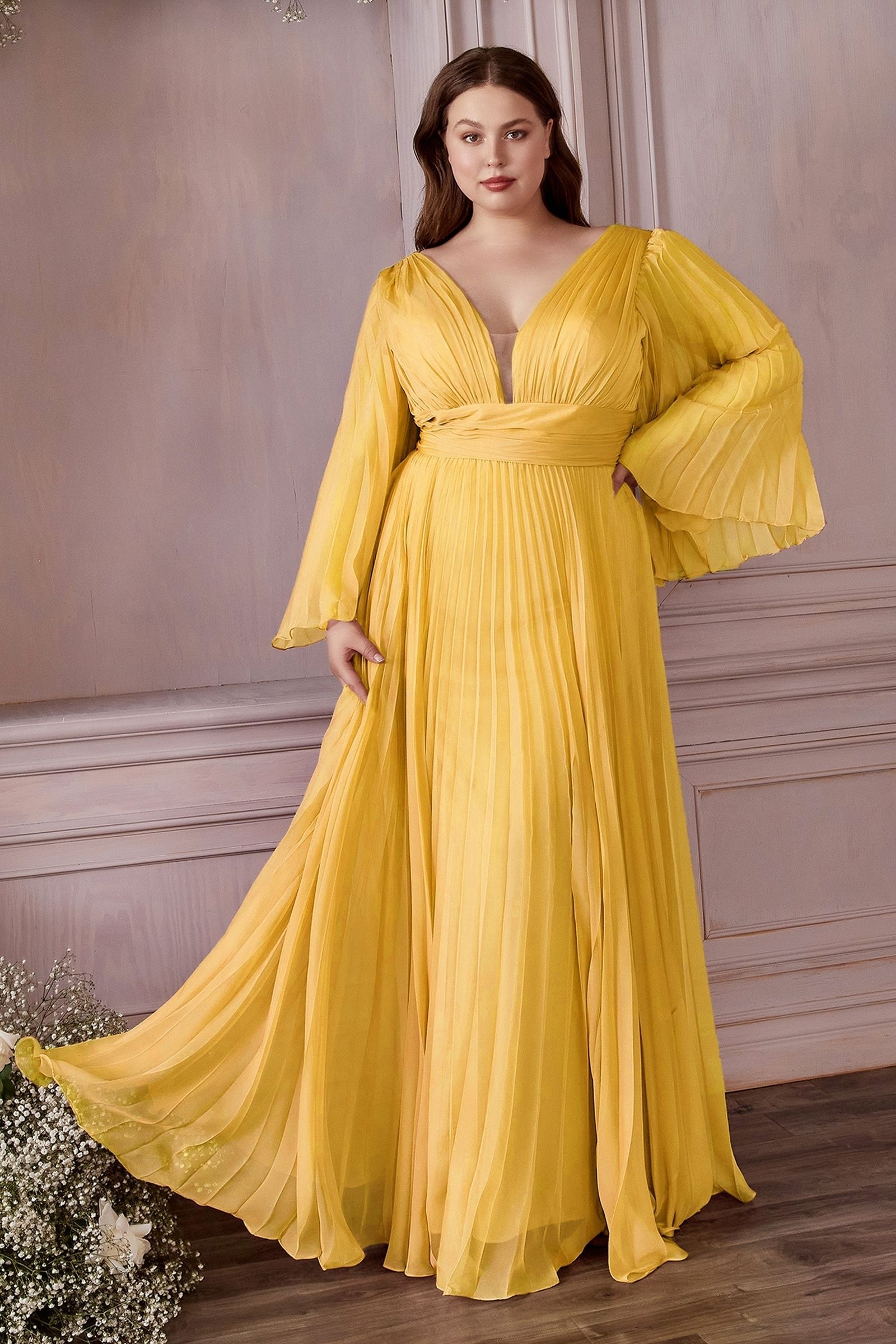 Long Sleeve Chiffon Gown - RoshelLuxe.com