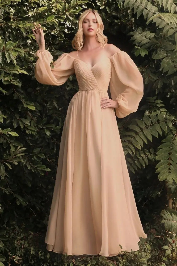 Long Sleeve Chiffon A-Line Dress - RoshelLuxe.com