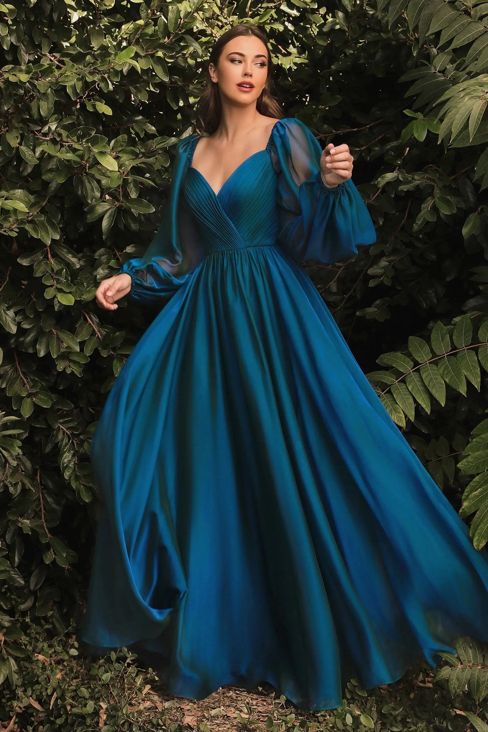 Long Sleeve Chiffon A-Line Dress - RoshelLuxe.com