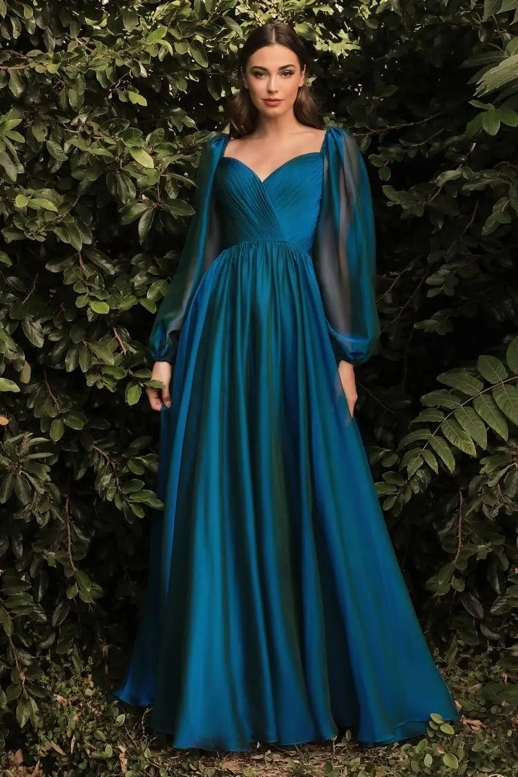 Long Sleeve Chiffon A-Line Dress - RoshelLuxe.com
