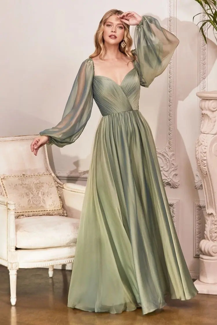 Long Sleeve Chiffon A-Line Dress - RoshelLuxe.com
