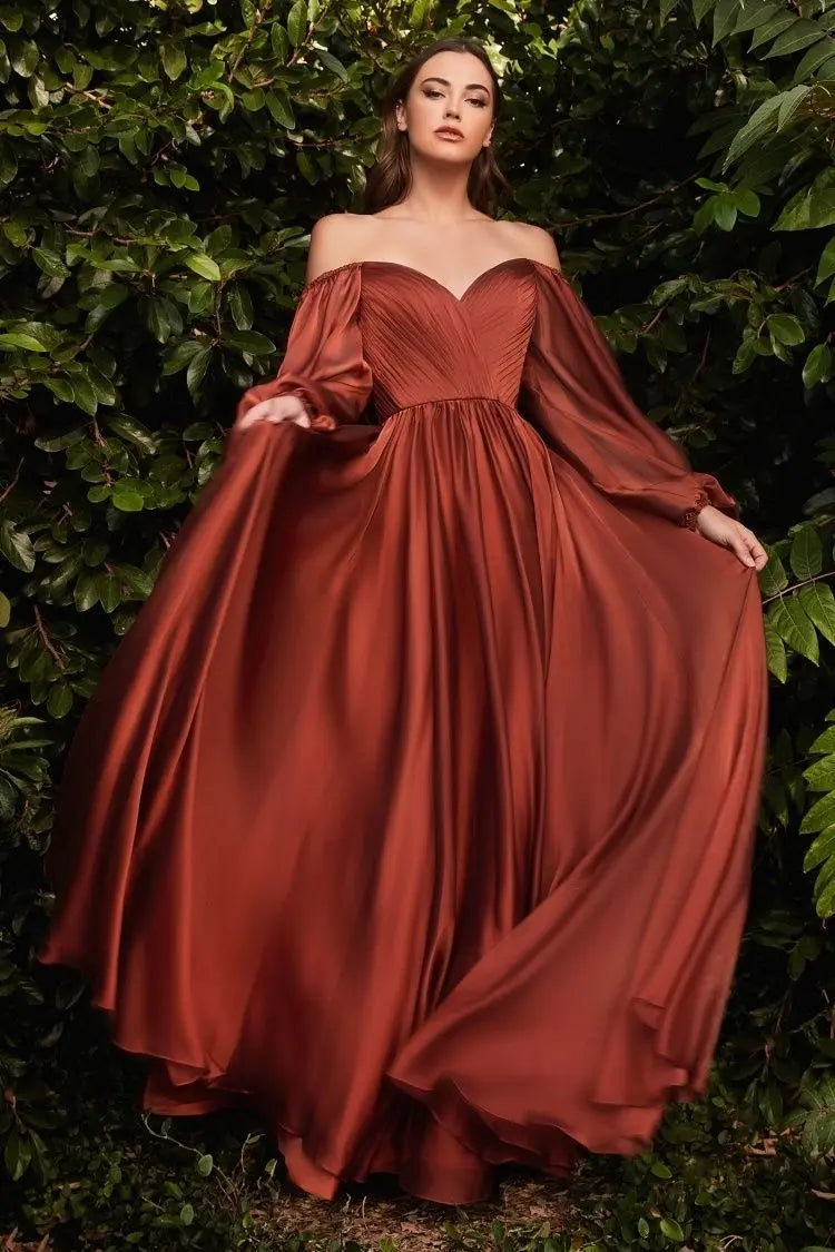 Long Sleeve Chiffon A-Line Dress - RoshelLuxe.com