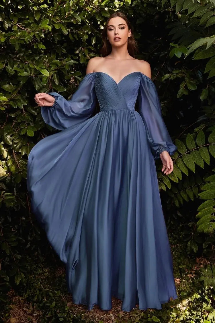 Long Sleeve Chiffon A-Line Dress - RoshelLuxe.com