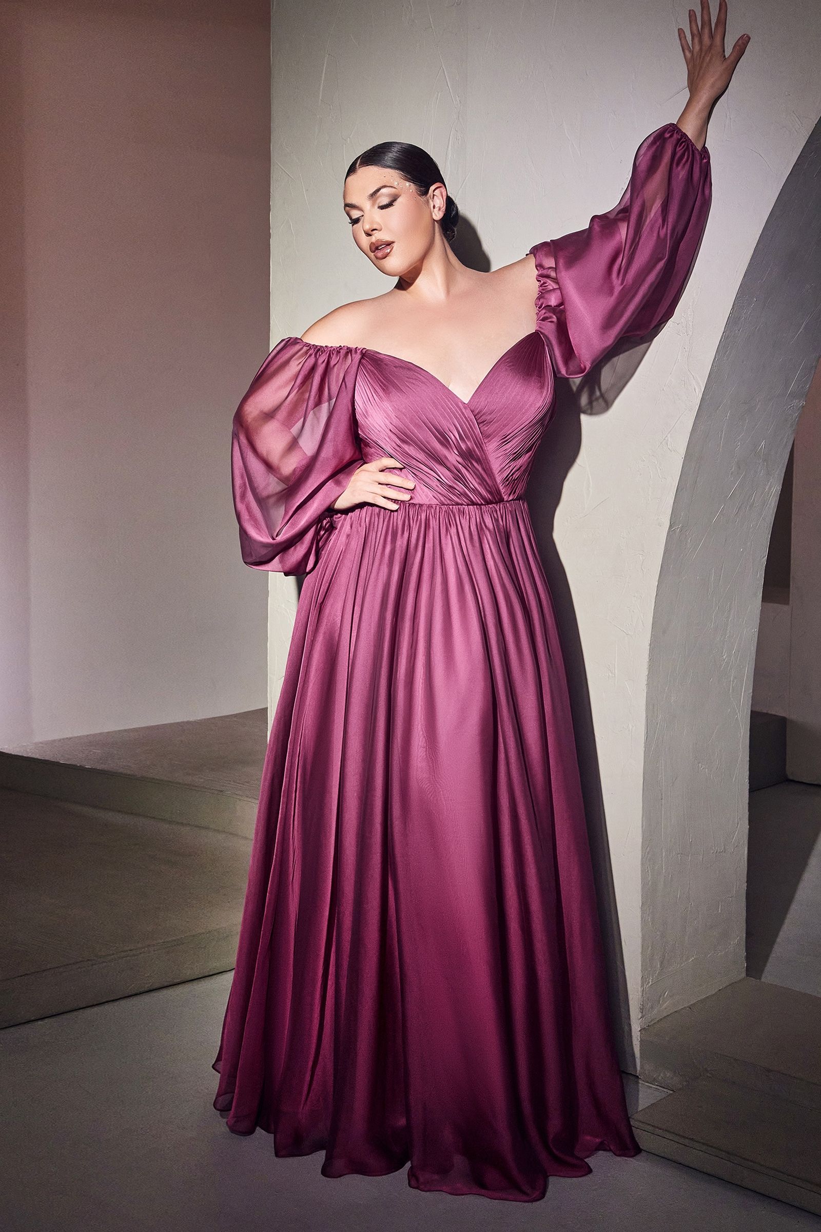 Long Sleeve A-Line Chiffon Dress - RoshelLuxe.com