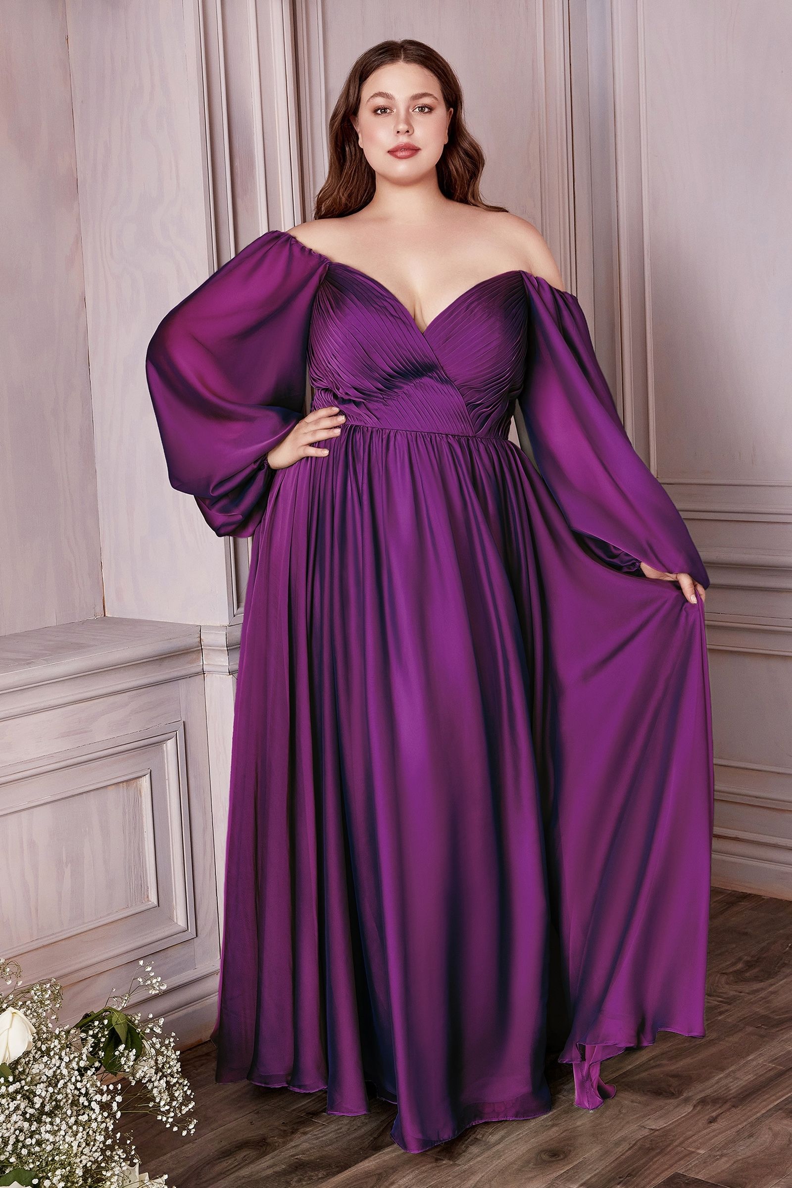 Long Sleeve A-Line Chiffon Dress - RoshelLuxe.com