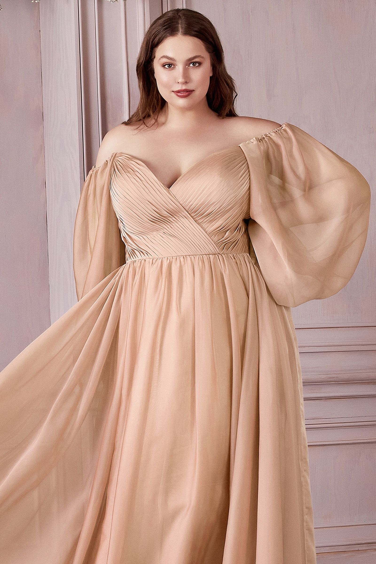 Long Sleeve A-Line Chiffon Dress - RoshelLuxe.com