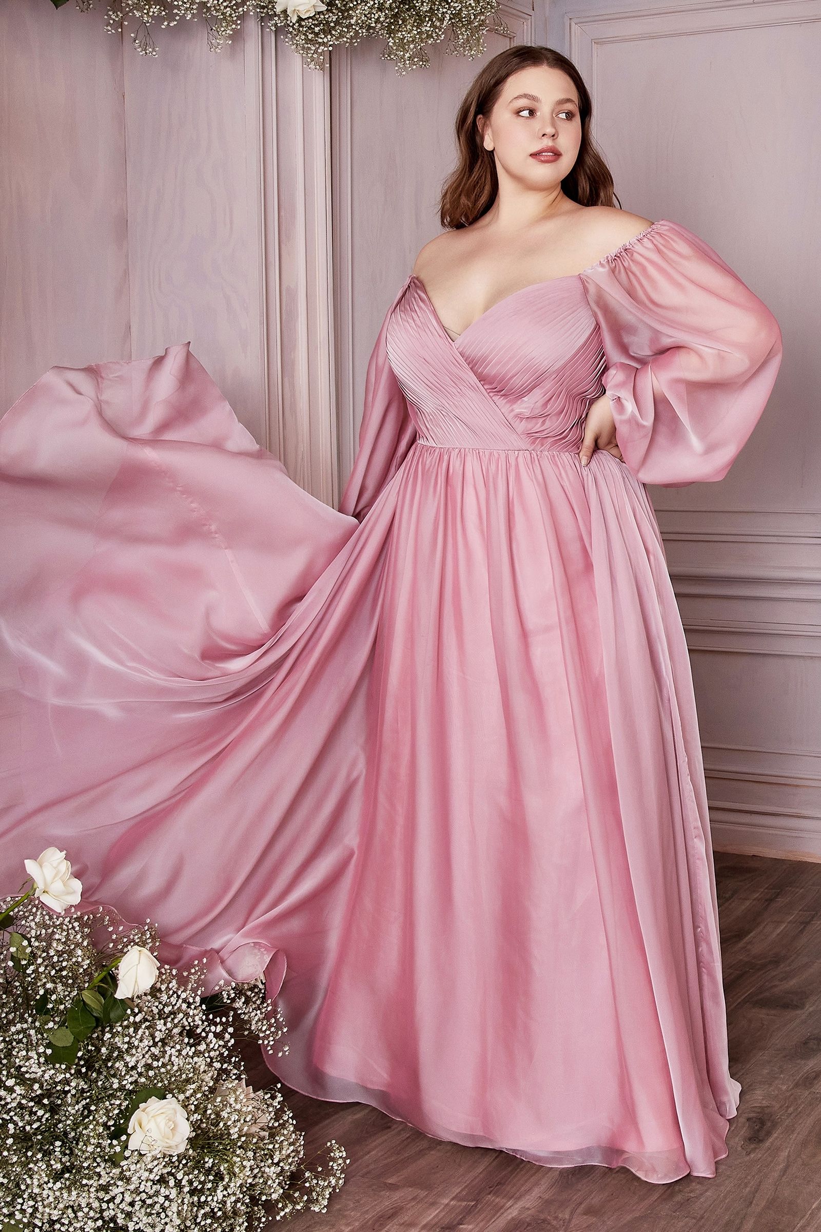 Long Sleeve A-Line Chiffon Dress - RoshelLuxe.com
