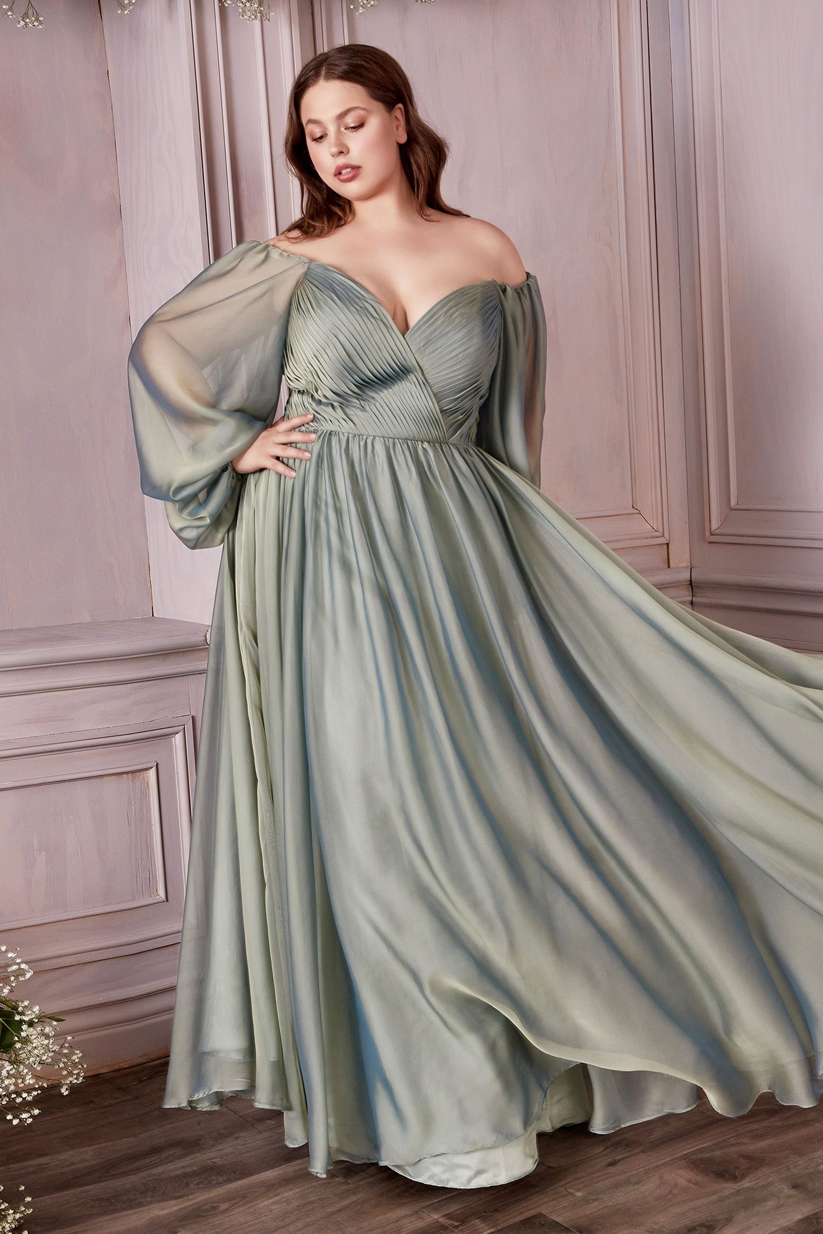 Long Sleeve A-Line Chiffon Dress - RoshelLuxe.com