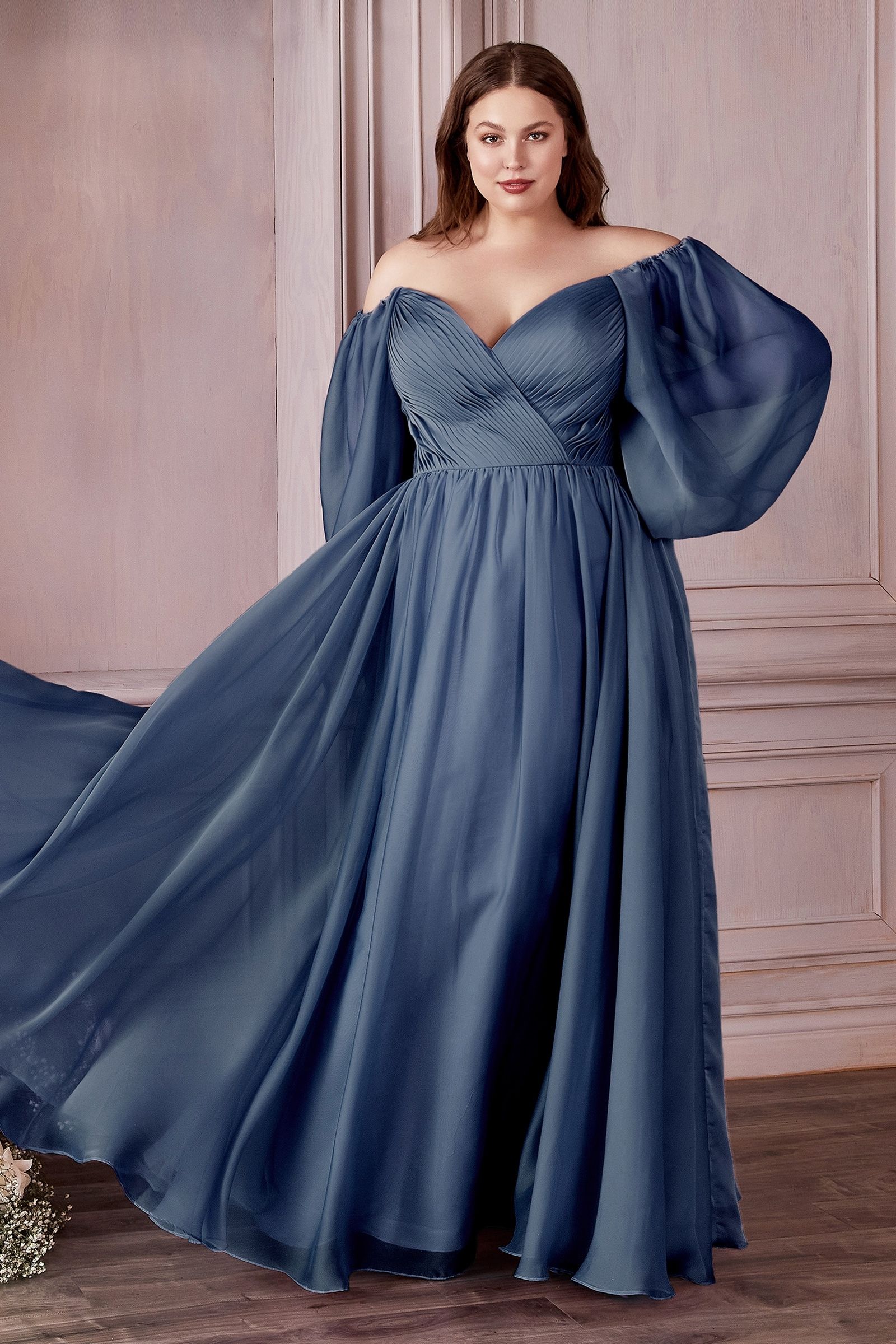 Long Sleeve A-Line Chiffon Dress - RoshelLuxe.com