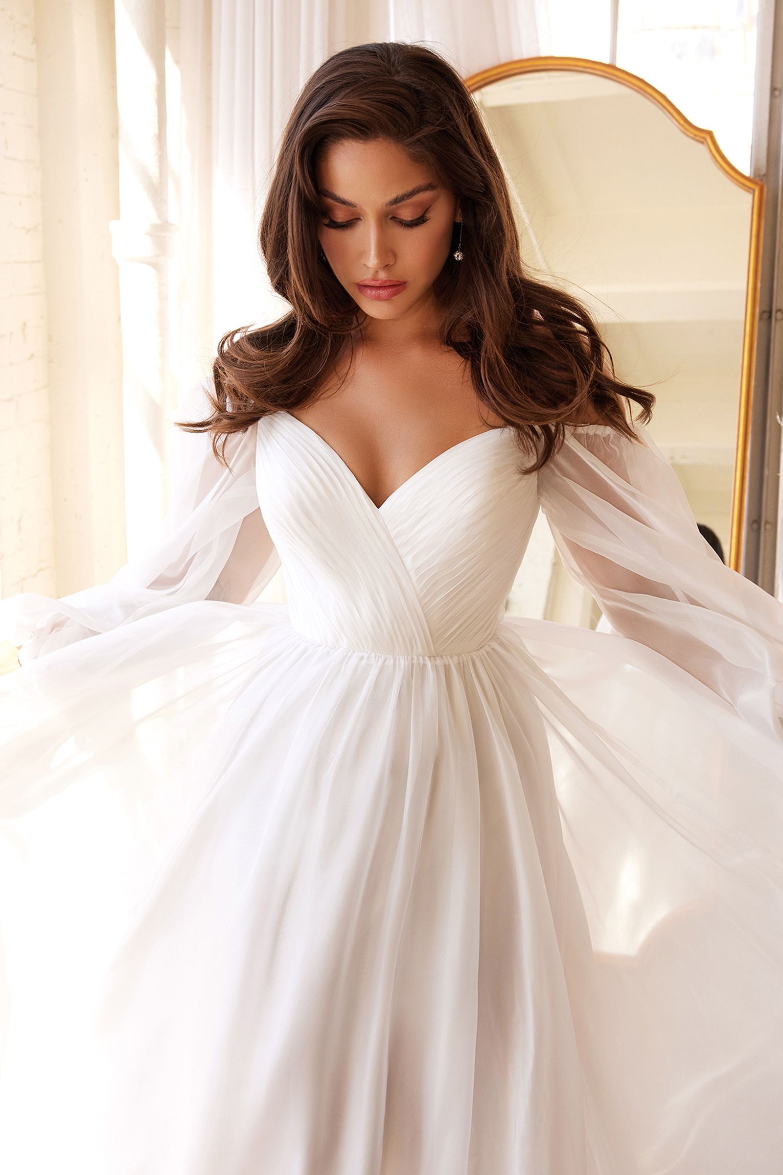 Sweetheart Sheer Sleeve Chiffon Dress - RoshelLuxe.com